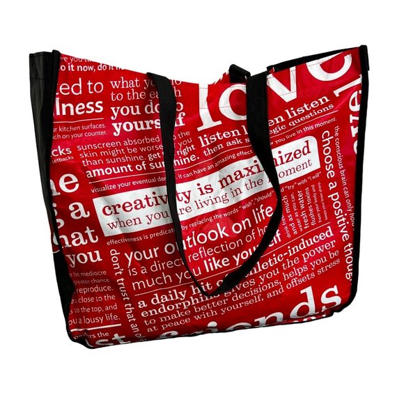 Lululemon Shopping Bag Large Print Red Black Spellout Logo Tote - Picture 1 of 4